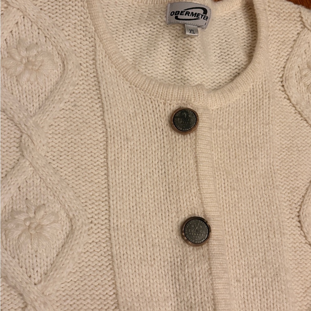 Vintage Cream Cable-Knit Button Cardigan Sweater XL - Women - Picture 3 of 5
